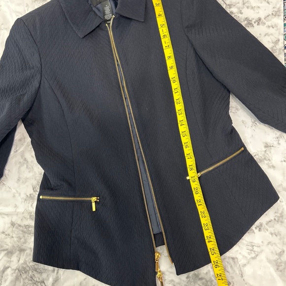 Studio Liz Claiborne Gold Tone Zip Up Blazer Suit Jacket Blue Textured Sz10 Used - Picture 5 of 6